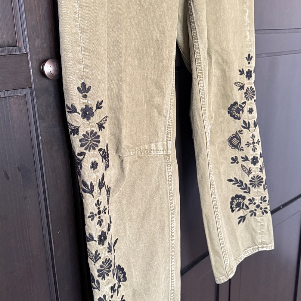 DRIFTWOOD Jeans Pants Barbara Barrel 100% Cotton Green Embroidery  size 27 - Picture 3 of 7